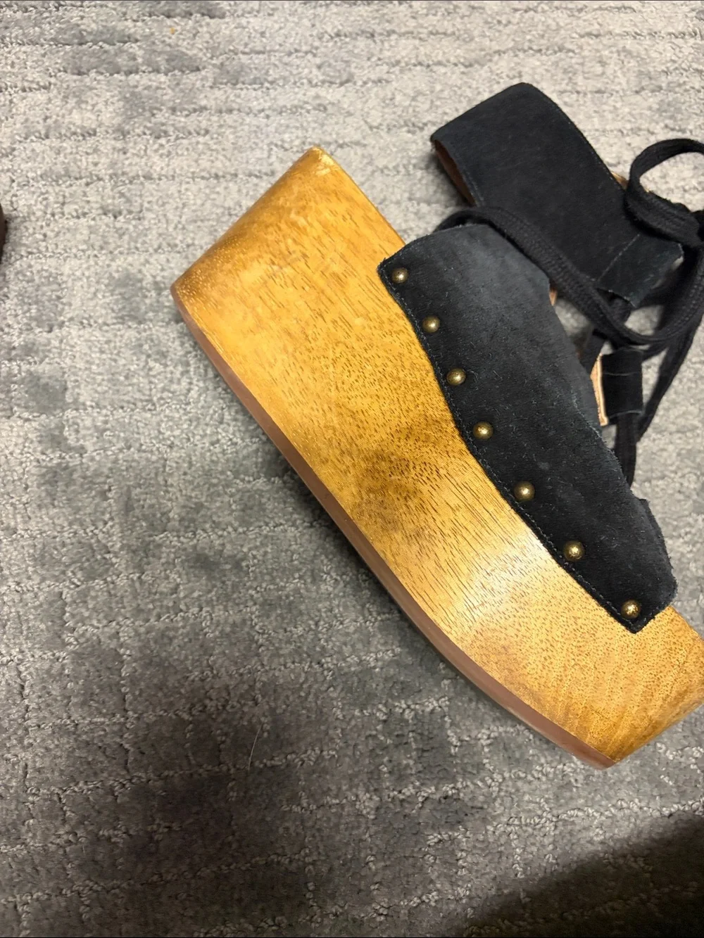 Kelsi Dagger Black Suede Lace-Up Wooden Platform Sandals